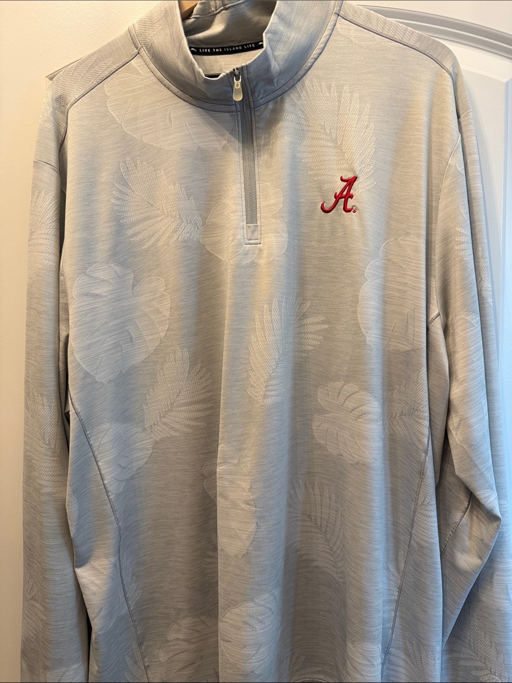 Tommy Bahama University of Alabama Gray 1/4 Zip Pullover with Red 'A' Logo